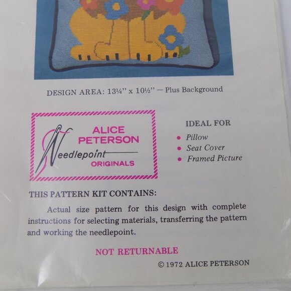 Alice Peterson Happy Lion Needlepoint Original #1003 1972 Pillow Picture Vtg New - Picture 2 of 4